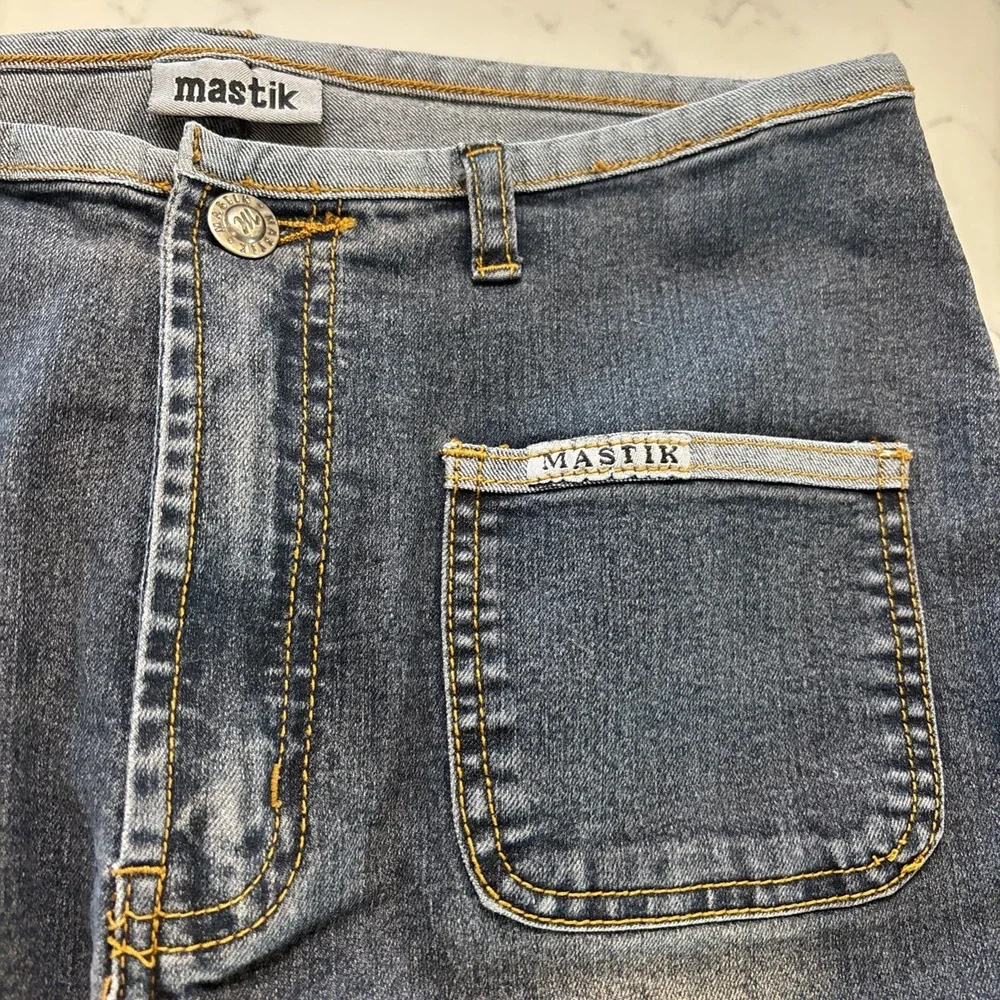 VTG Mastik 90s‎ Y2K Low Rise Flare Jeans Unique Waist Boho Hipster Womens Sz 30